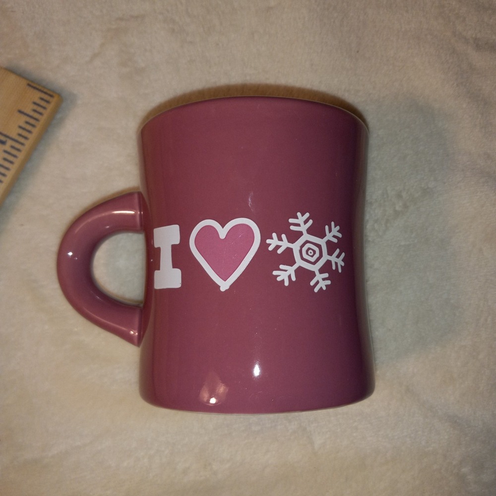 LIFE IS GOOD HOME I LOVE SNOW Coffee MUG Ceramic PLUM Color